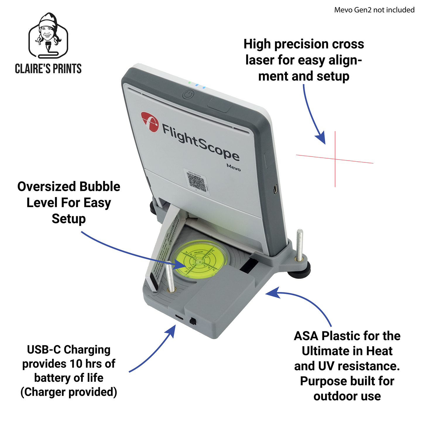 Mevo Gen2 laser alignment and leveling stand with precision cross laser for fast, repeatable launch monitor setup