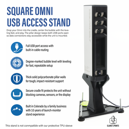 Tripod Replacement Stand for Square Golf Omni, Polycarbonate Pillar with USB Access, Bubble Level and Adjustable Feet